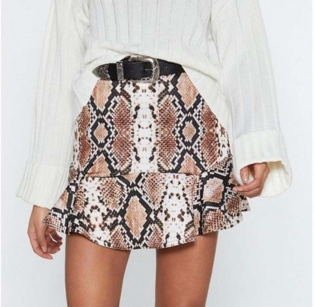 Nasty Gal Snake Print Ruffle Mini Skirt Size M